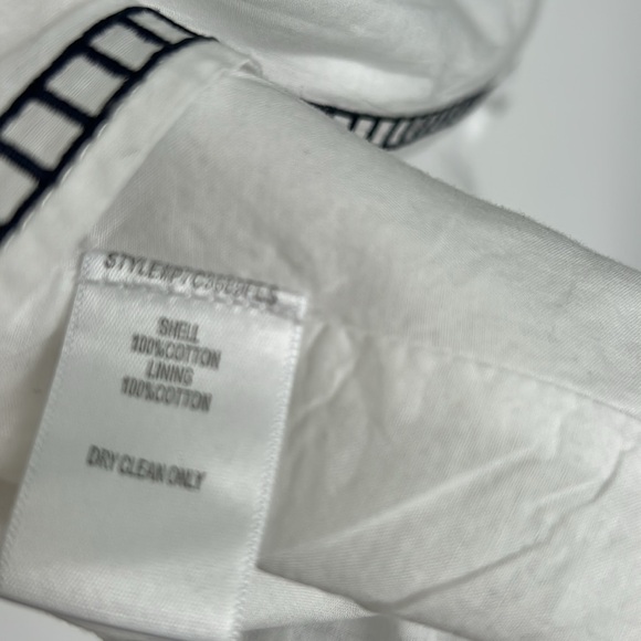 Parker Asymmetrical Ruffled Blouse in White and Dark Blue - Picture 6 of 6